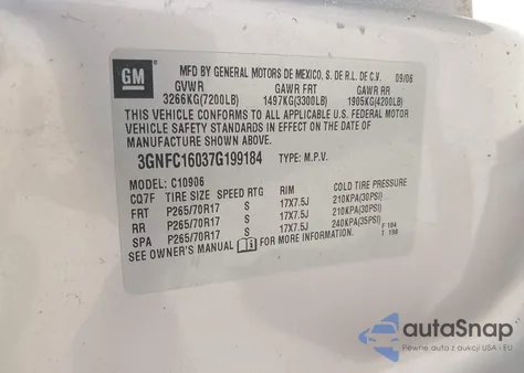 2007 Chevrolet Suburban 1500 Ls из США, поврежденный, VIN 3GNFC16037G199184